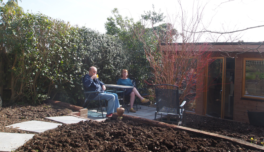 Monday April 15th (2013) at last... warm enough to have coffee outside align=